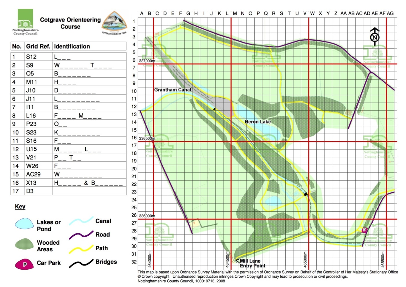 Map of the orienteering course in Cotgrave Country Park